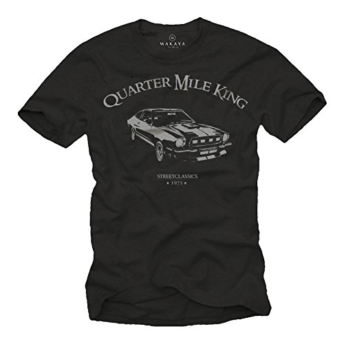 MAKAYA Camiseta para Hombre - Coche Clasicos - Mustang Vintage Hot Rod Regalo Negro Gris Talla XL