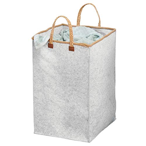 mDesign Cesta plegable para el baño o el dormitorio – Bolsa para ropa sucia portátil de tela – Cesto para colada con 2 asas de transporte – gris