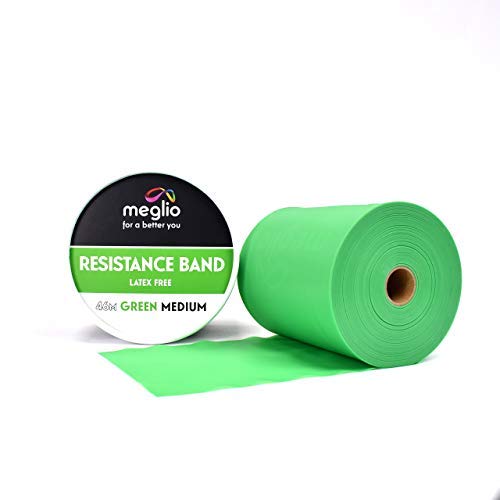 MEGLIO Banda de Resistencia sin Látex–Rollo de 46 Metros. Variedad en Resistencia - Cinco Niveles Desde Extra Suave hasta Extra Fuerte. para Fisioterapia y rehabilitación, Deportistas, Yoga y Pilates