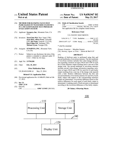 Method for ranking fault-test pairs based on waveform statistics in a mutation-based test program evaluation system: United States Patent 9658947 (English Edition)