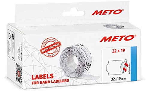 METO Etiquetas para etiquetadora de mano 30007361 (32 x 19 mm, 2 líneas, 5000 unidades, adhesión permanente, para Meto, Contact, Sato, Avery, Tovel, Samark, etc.) 5 rollos, color rojo fluorescente