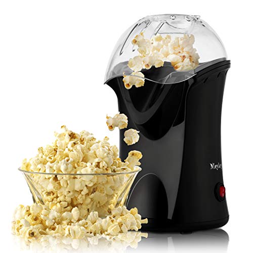 Meykey Máquina de palomitas profesional para hacer uno mismo en casa, 1200 W, para hacer palomitas de aire caliente, no necesita aceite, diseño de calibre ancho con vaso medidor y tapa extraíble Negro