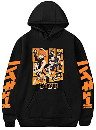 MINIDORA Haikyuu Sudadera con Capucha Hombres Hoodies de Animación Deportiva Jersey Manga Larga(L,Negro,47822)