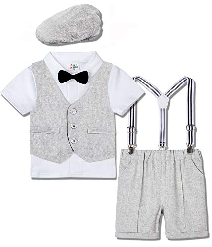 mintgreen Traje Niño Conjunto Gentleman Bebé Camisa Boda con Boina, Gris Calro, 1-2 años (Tamaño del Fabricante: 90)