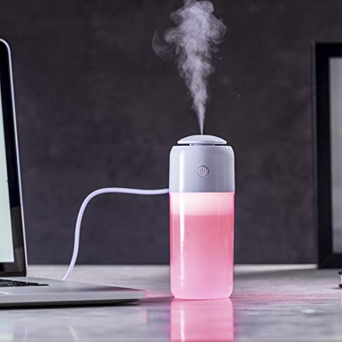 MKTOSASA - Elegante Mini humidificador de 200ml. Iluminación LED Multicolor. para Coche, hogar y Oficina. Vaporización Continua y a intervalos. Conexión USB y Cable Incluido - 6x14.9x6