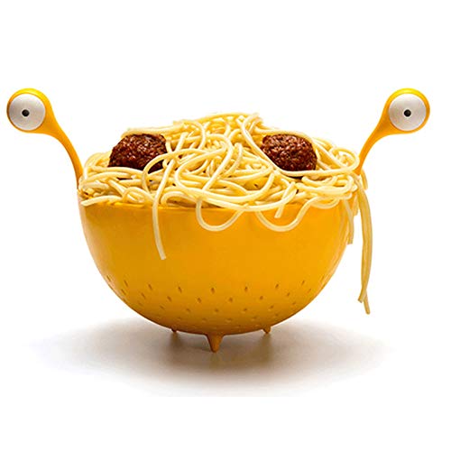 Monster Colander Sticante, Spaghetti Monster Colander Strantener, Alimentos Colador Colador, Frutas Verduras Cesta Corte Cuenca Lavado, Handle Encantador para Espagueti (Amarillo)