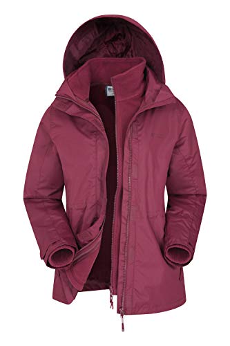 Mountain Warehouse Chaqueta Fell 3 en 1 para Mujer - Abrigo Impermeable, Chaquetas Ajustables con Capucha, Bolsillos con Cremallera, Capucha Plegable - para el Invierno Burdeos 36