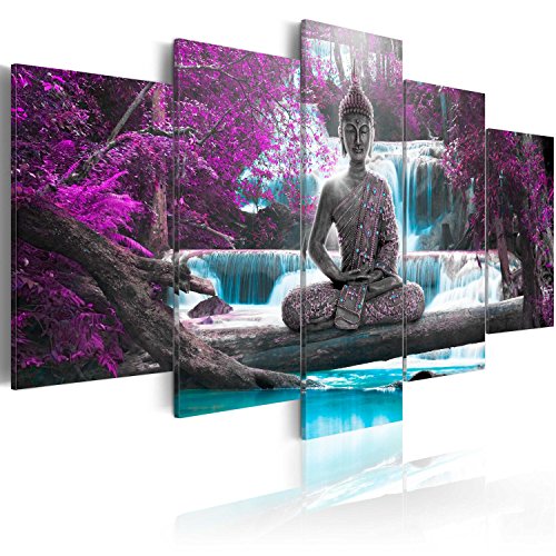 murando - Cuadro acústico Buda 225x112 cm XXL Impresión Artística 5 Piezas Lienzo de Tejido no Tejido Decoración de Pared Aislamiento Absorción de Sonidos Imagen Gráfica Zen Cascada c-A-0021-b-o