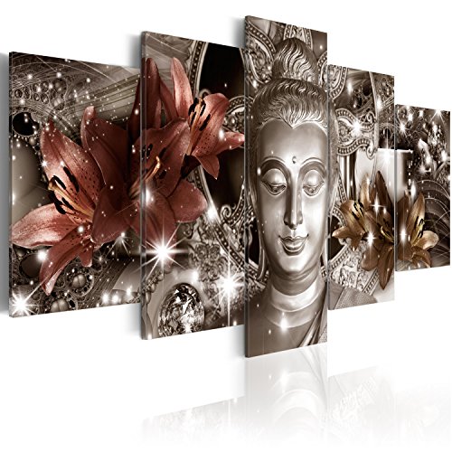 murando Cuadro Acústico Buda Flores 200x100 cm XXL Impresión Artística 5 Piezas Lienzo de Tejido no Tejido Estampado Decoración de Pared Aislamiento Absorción de Sonidos h-C-0029-b-p