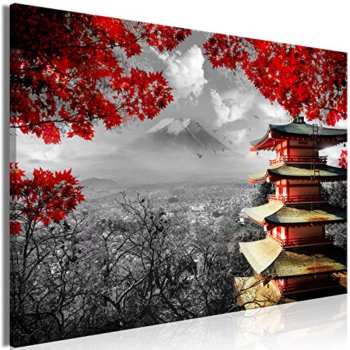 murando Cuadro Japon 120x80 cm 1 Parte Impresión Artística Lienzo de Tejido no Tejido Decoración de Pared Aislamiento Absorción de Sonidos Imagen Paisaje Blanco Negro Rojo Natur c-C-0240-b-a