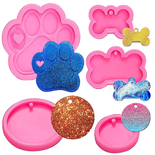 MZSM 5 Piezas Molde de Silicona para Hueso de Perro, Forma de pata de Mascota Molde de Silicona para Llavero Hecho a Mano con Orificio Moldes, Moldes de Resina para Llaveros de Silicona para Chocolate