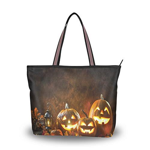 NaiiaN Bolsos de hombro con tres farolillos de calabaza, bolso de mano con correa liviana, bolso de compras para mujeres, niñas, estudiantes