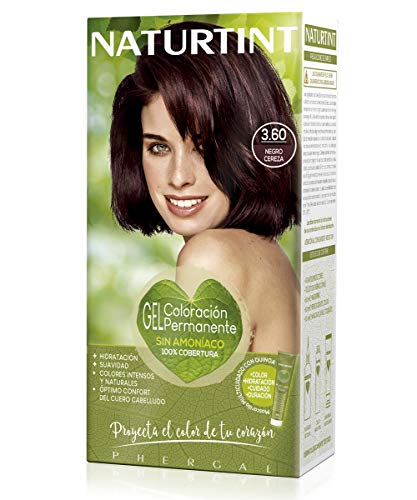 Naturtint | Coloración sin amoniaco | 100% cobertura de canas | Ingredientes vegetales | Color natural y duradero | 3.60 Negro Cereza | 170ml