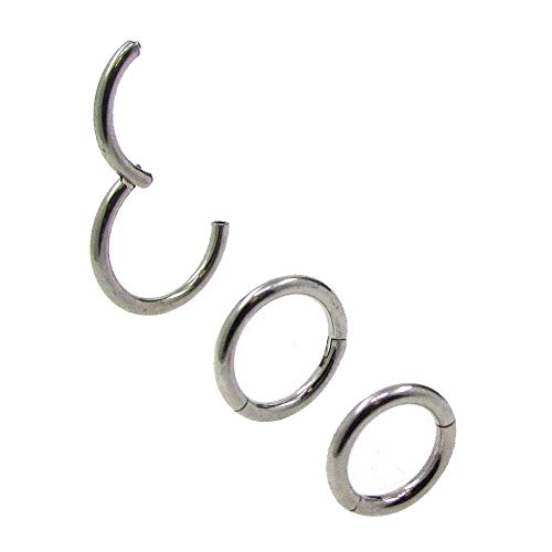 NewkeepsR 3 Piezas-1.2mm Espesor 316L Septum de Acero quirúrgico con bisagras Clicker Segmento Helix Daith Cartílago Tragus Lóbulo Snug Rook Anillos orbitales-7/8/9mm