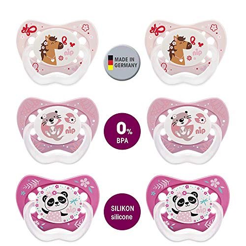 NIP Juego de chupetes Family talla 2. Silicona, 6 unidades, 5-18 meses, sin BPA, fabricado en Alemania