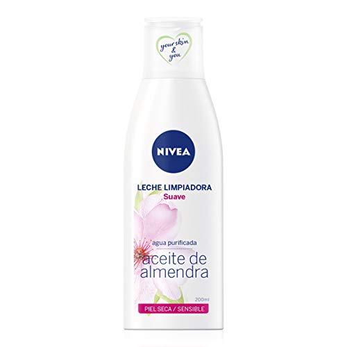 NIVEA Leche Limpiadora Suave (1 x 200 ml), limpiador facial con aceite de almendras, leche hidratante para piel seca y sensible
