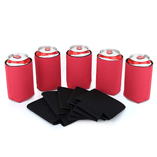 Nuovoware Funda de Enfriadores de Latas de Neoprenos, [10 PZS] Premium Cubierta Impermeable de Aislamiento para Latas Botellas Cerveza Refresco para Cocacola,Can, BBQ, Fiestas, DIY - Negro + Rojo