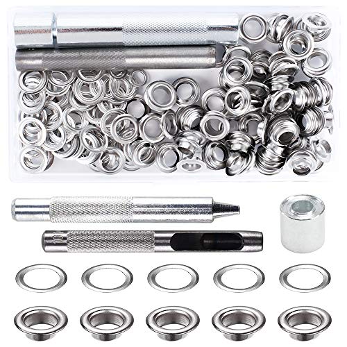 Ojetes Metalicos 8mm HO2NLE 100pcs Ojales Metalicos Kit de Herramienta de Ojetes Plateados Ojales Acero Inoxidable para Lonas Toldos Cuero Cortinas con Caja de Almacenamiento