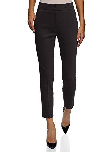 oodji Collection Mujer Pantalones Ajustados con Pinzas, Negro, DE 36 / EU 38 / S