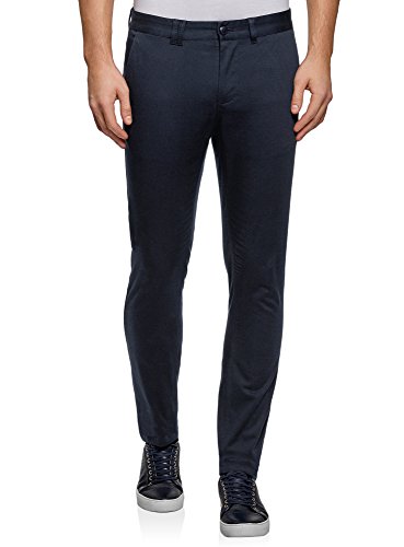 oodji Ultra Hombre Pantalones Básicos de Algodón, Azul, 40