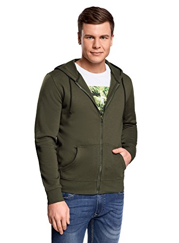 oodji Ultra Hombre Sudadera con Cremallera y Capucha, Verde, ES 50 / M