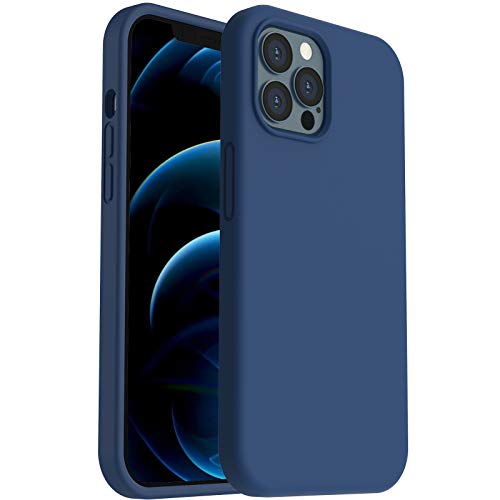 ORNARTO Funda para iPhone 12 Pro MAX 6,7” de Silicona Líquida Reforzada, Protección de Cuerpo Completo de Goma Antichoque Bumper de Protección Case para iPhone 12 Pro MAX(2020) 6,7 Azul Marino