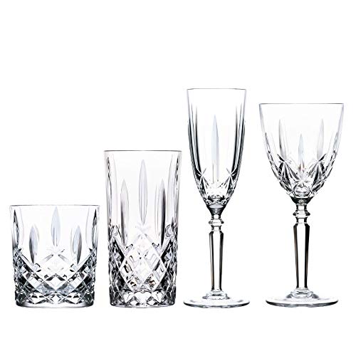 Orquesta Cristal RCR Cortar Vidrio cristalería - Copas de Vino, Copas de champán, Vasos de Whisky y vidrios de Highball - Set 24pc