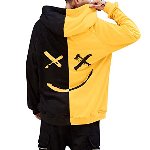 Overdose Sudadera Hombres Patchwork Slim Fit Hoodie OtoñO Moda Outwear Nueva Blusa Adolescente Top 2018 Sudadera (3XL, A-Amarillo)