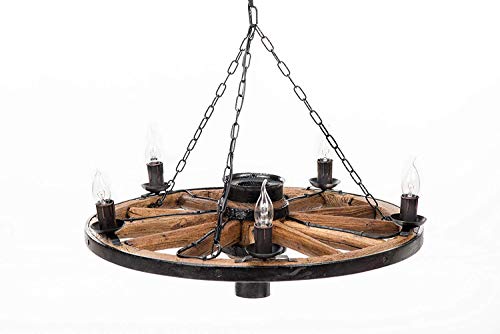 Own Design Tradicional Rústico Auténtico Vendimia De Madera Rueda de Carro Candelabro Lámpara de Techo luz Colgante 5 Luz Madera Oscura marrón diámetro de la lámpara 65-70 cm