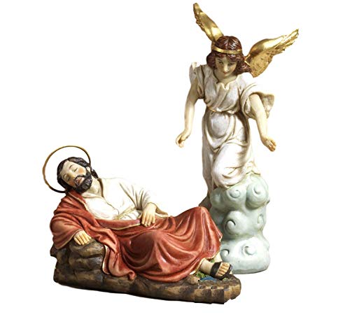 Paben - Set de San José dormido con ángel, 2 estatuas de resina para el Belén de Pascua