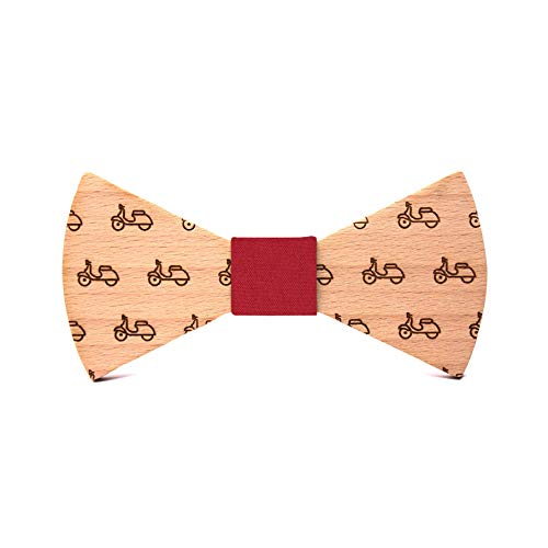 Pajarita de madera La Vespa. Colección de moda hombre: Línea boda y eventos. Modelo inspirado en la clásica moto. Regalo divertido y original. Nudo a elegir (Rojo)