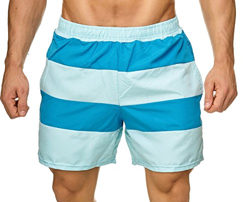 Pantalones de baño de Hombre de Malla de natación de Verano, Color:Azul Claro-Azul, Talla de pantalón:M