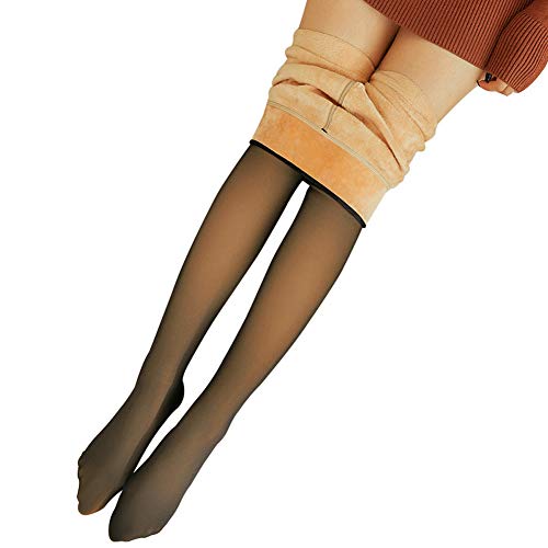 Piernas de invierno pantimedias cálidas translúcidas falsas, Pantalón de polainas elásticas con forro polar cálido para mujer, Medias elásticas sexis cálidas y gruesas para medias (210g ~ 350g)