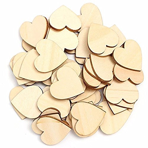 Pixnor Blanco madera corazones adornos para bricolaje hogar arte decoración 6cm Pack de 50