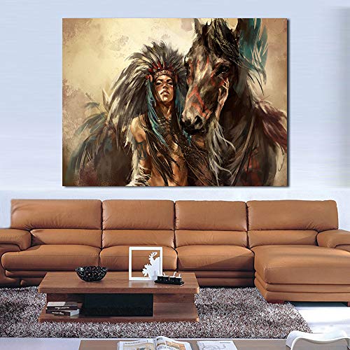 PLjVU Sala de Estar Pintura Mural Lienzo Arte Figura Pintura indígena indígena Mujer Pintura-Sin marco40x70cm