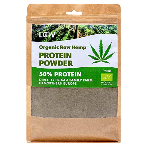 Polvo de proteína de cáñamo crudo orgánico LOOV, 1 kg, 50% de proteína, Nutrientes conservados, Rico sabor a nuez, Cultivado en clima nórdico, Polvo de proteína vegana a base de plantas, no es OGM