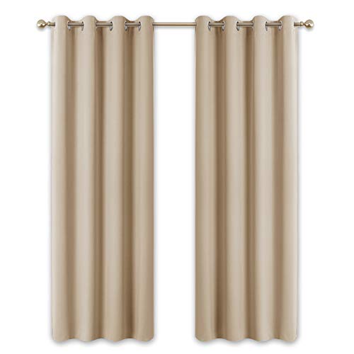 PONY DANCE Cortinas Modernas con Ojales Beige - Juego de Cortinas Termicas Aislantes Antimoscas Reduccion Ruido Decór Casa Diseño Simple Salon Oficina Comedor Probador, 2 Uds, 117 x 228 cm (An x L)