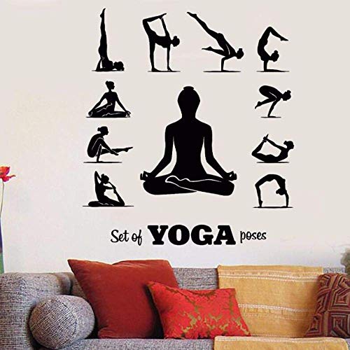 Postura De Yoga Etiqueta De La Pared Centro De Yoga Postura Pegatinas De Pared Meditación Chica Relajarse Mural De La Pared Vinilo Yoga Pose Set Fondo De Pantalla 57X64Cm