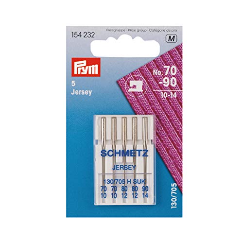 Prym 154232 Máquina de Coser Jersey 70 – 90, 130/705, 5 Unidades Agujas de máquina de Coser, Acero, Plata, 3,0 x 0,3 x 0,3 cm