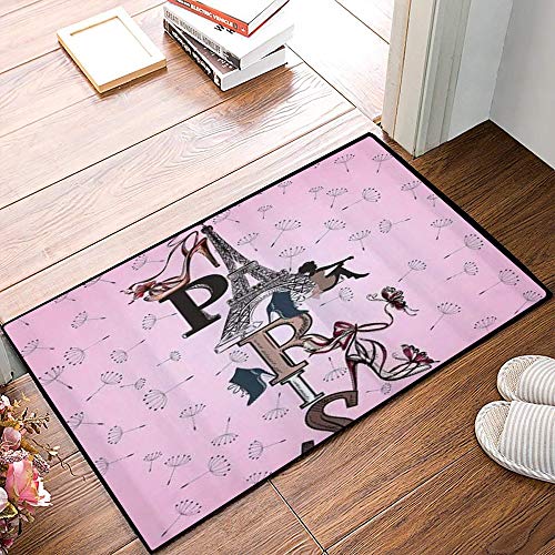 QDYLM Alfombra de baño de Microfibra esponjosa,Hermosa Chica tacón Alto Paris Diente de león alfombras de Ducha de Suave Absorbente de Agua, 50x80 cm