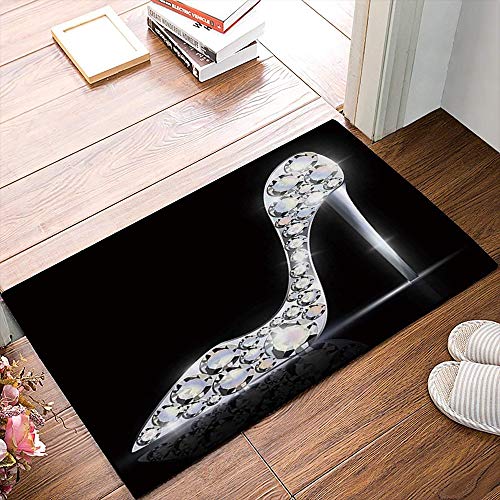 QDYLM Alfombra de baño de Microfibra esponjosa,Zapato de Plata Abstracto de la joyería Zapatos de Cristal de tacón Alto, alfombras de Ducha de Suave Absorbente de Agua, 50x80 cm