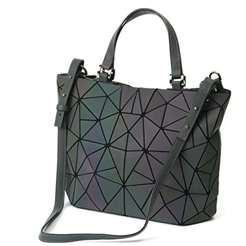 Qingmei Bolsos geométricos luminosos de mujer Cuero de PU Shard Lattice Bolso holográfico ecológico para mujer bolso (3136M)