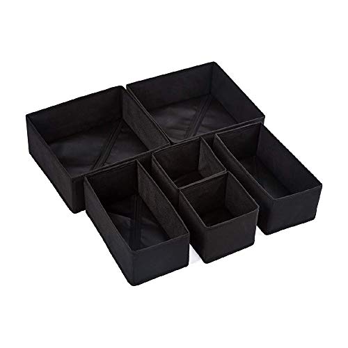 Qisiewell Caja de almacenamiento para ropa interior y calcetines, 6 cajones, organizador, armario organizador, caja plegable para calcetines y corbatas, lencería y pequeños accesorios (negro oscuro)