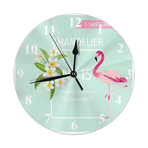 Reloj Pared Redondo Decorativo silencioso,Cuarzo Calidad Requiere 1 Pila AA Flores Tropicales Hojas Pájaro Pájaro Gráfico Exótico Reloj PVC Colorido Ajuste Manual Tiempo cronómetros