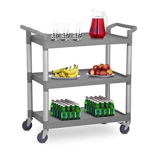 Royal Catering Carro Cocina Carrito de Servicio con Ruedas RCSW 3P (3 Estantes, Hasta 180 kg, Aluminio y plástico robusto, Distancia entre estantes: 30 cm)