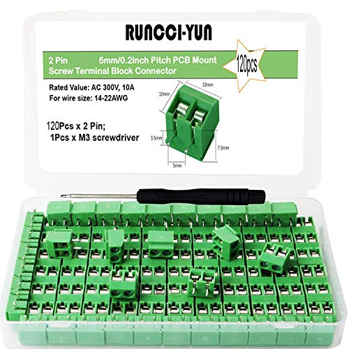 RUNCCI-YUN 120 Piezas 5mm 2 Pines PCB Bloque de Terminal de Tornillo de Montaje (2PIN-120Piezas)