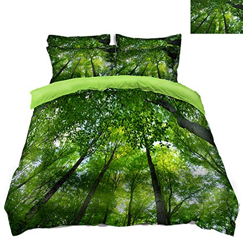 RYQRP Funda de Edredón Bosque Verde Juego de Ropa de Cama de 3 Piezas Poliéster con Efecto 3D, 1 Funda Nórdica y 2 Funda de Almohada, 240x220cm