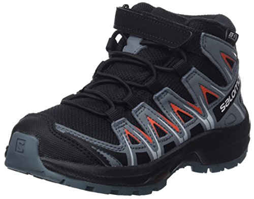 Salomon XA Pro 3D Mid CSWP K, Zapatillas de Trail Running Niños, Negro/Naranja (Black/Stormy Weather/Cherry Tomato), 29 EU