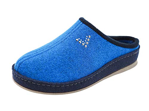 Schawos Zapatillas de estar por casa de fieltro para mujer, de calidad, fabricadas en Alemania, con plantilla anatómica y amortiguación activa del talón, modelo Pantufla SP, color Azul, talla 36 EU