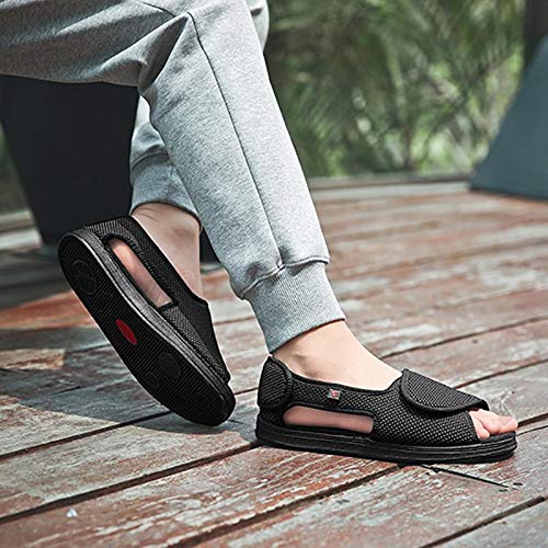 SHANGN Pantuflas para Diabéticos con Punta Abierta para Hombres Zapatos para Caminar Ortopédicos Ajustables De Ancho Ancho para Artritis Edema Pies Hinchados Hombres Ancianos,Black-EU49/295mm